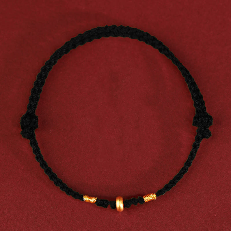 Buddha Stones 999 Oro Piccole Perline della Fortuna Corda Protezione Fortuna Braccialetto Intrecciato Cavigliera - Cavigliera in oro 999 (circonferenza 19-23 cm) - Corda nera - image 8