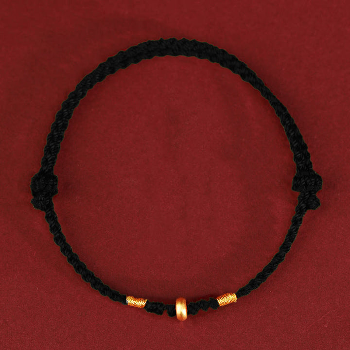 Buddha Stones 999 Oro Piccole Perline della Fortuna Corda Protezione Fortuna Braccialetto Intrecciato Cavigliera - Cavigliera in oro 999 (circonferenza 19-23 cm) - Corda nera - image 8