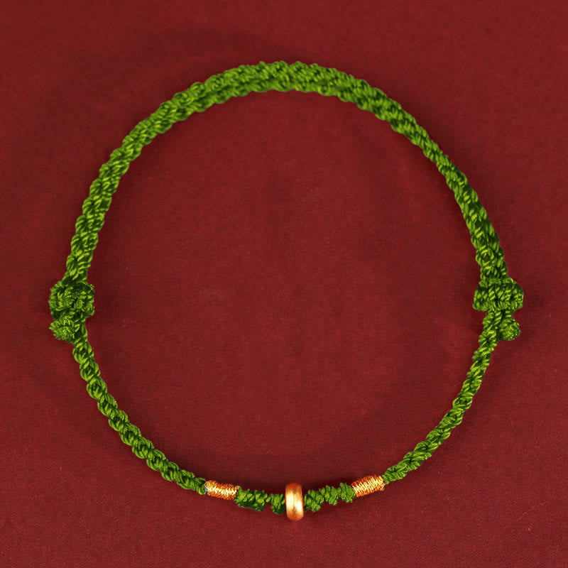 Buddha Stones 999 Oro Piccole Perline della Fortuna Corda Protezione Fortuna Braccialetto Intrecciato Cavigliera - Cavigliera in oro 999 (circonferenza 19-23 cm) - Corda verde - image 10