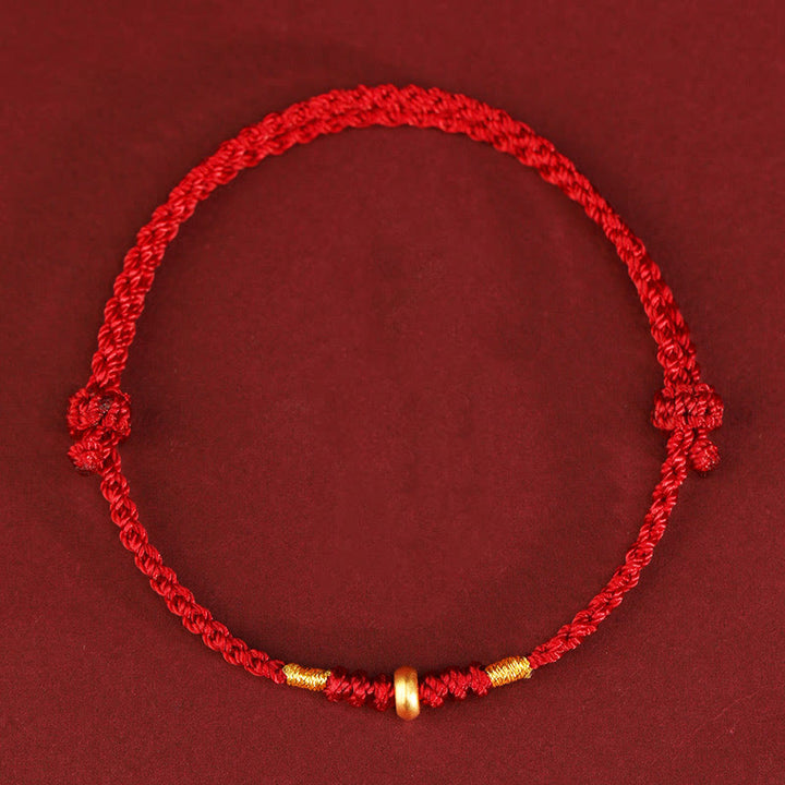 Buddha Stones 999 Oro Piccole Perline della Fortuna Corda Protezione Fortuna Braccialetto Intrecciato Cavigliera - Cavigliera in oro 999 (circonferenza 19-23 cm) - Corda rossa - image 7