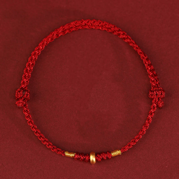 Buddha Stones 999 Oro Piccole Perline della Fortuna Corda Protezione Fortuna Braccialetto Intrecciato Cavigliera - Cavigliera in oro 999 (circonferenza 19-23 cm) - corda rosso scuro - image 1