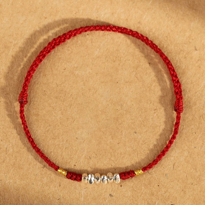 Buddha Stones 925 Sterling Silver String Protection Luck Braccialetto alla caviglia intrecciato ultra sottile - Corda rossa in argento sterling 925 - Cavigliera (circonferenza 19-23 cm) - image 11