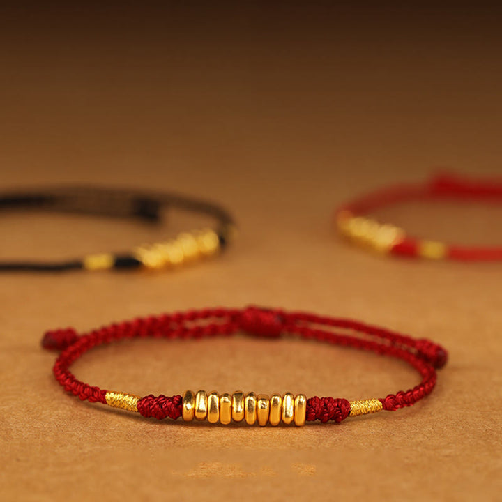 Buddha Stones 999 Oro Piccoli Pezzi Corda Protezione Fortuna Braccialetto Intrecciato Ultra-Sottile - image 0