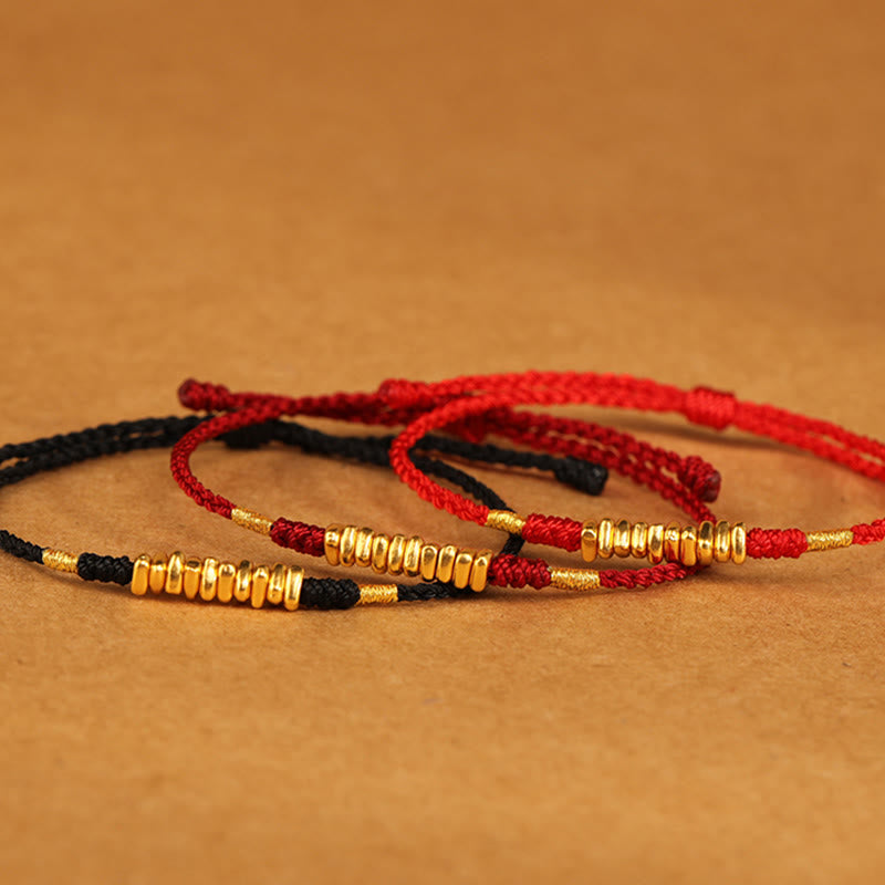Buddha Stones 999 Oro Piccoli Pezzi Corda Protezione Fortuna Braccialetto Intrecciato Ultra-Sottile - image 18