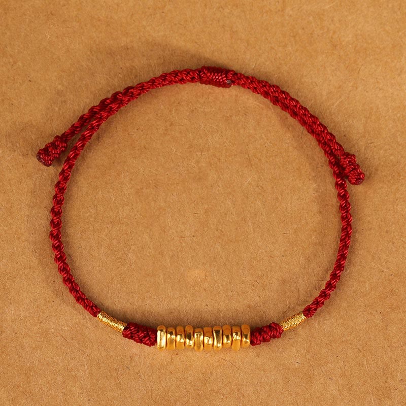 Buddha Stones 999 Oro Piccoli Pezzi Corda Protezione Fortuna Braccialetto Intrecciato Ultra-Sottile - image 1