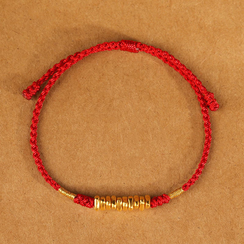 Buddha Stones 999 Oro Piccoli Pezzi Corda Protezione Fortuna Braccialetto Intrecciato Ultra-Sottile - image 11