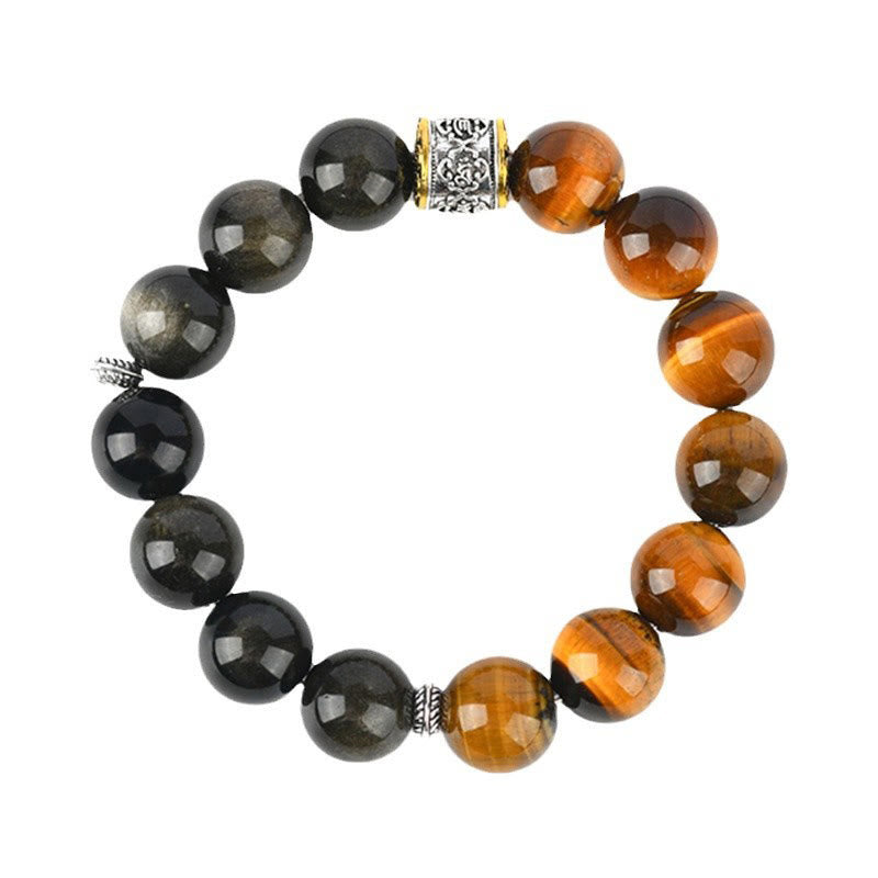 Bracciale Buddha Stones Tiger Eye Oro Lucente Ossidiana Om Mani Padme Hum - image 9