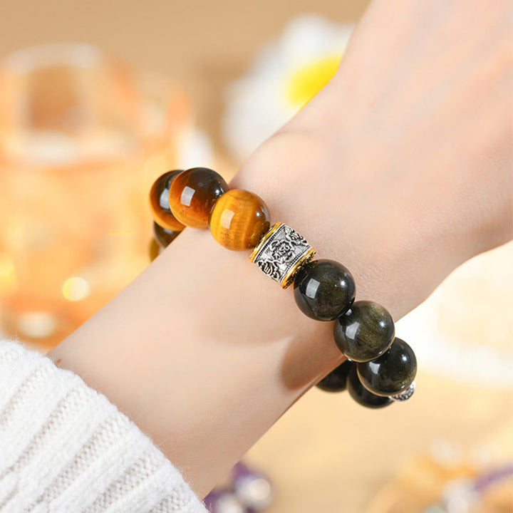Bracciale Buddha Stones Tiger Eye Oro Lucente Ossidiana Om Mani Padme Hum - image 10