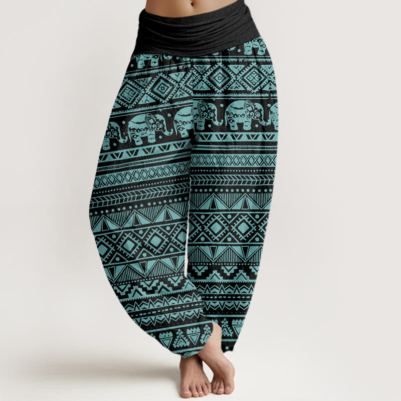 Pantaloni harem da donna con elastico in vita, in cotone, casual, con motivo geometrico a elefante, motivo Buddha Stones - Turchese medio - US22, UK/AU26, EU54 (6XL) - image 7
