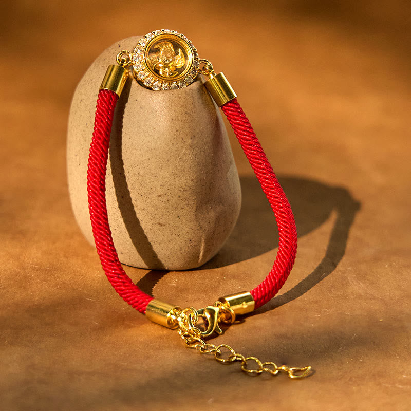 Buddha Stones Braccialetto intrecciato in rame rosso e ottone con mulinello girevole Feng Sheng Shui Qi Protection