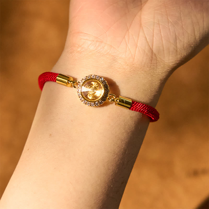 Buddha Stones Braccialetto intrecciato in rame rosso e ottone con mulinello girevole Feng Sheng Shui Qi Protection