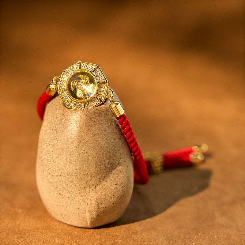 Buddha Stones Rame Ottone Mulino a vento girevole Feng Sheng Shui Qi Braccialetto intrecciato con corda rossa Fede