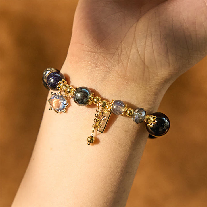 Bracciale Buddha Stones Naturale Ossidiana Nera Ematite Blu Arenaria Forza
