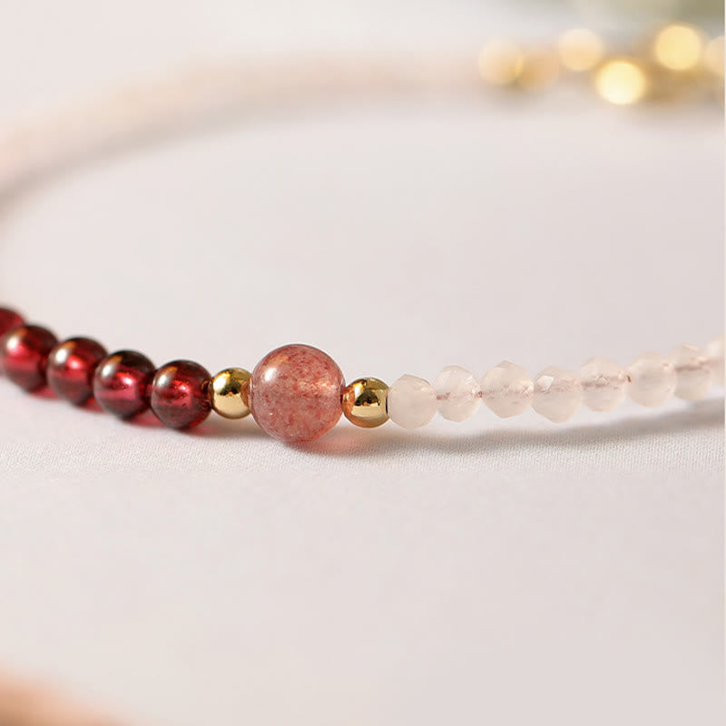 Braccialetto energetico curativo con perline ultrasottili in quarzo rosa, granato e quarzo fragola Buddha Stones da 2 mm