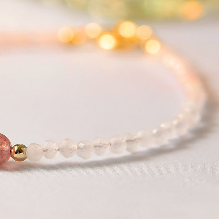Braccialetto energetico curativo con perline ultrasottili in quarzo rosa, granato e quarzo fragola Buddha Stones da 2 mm