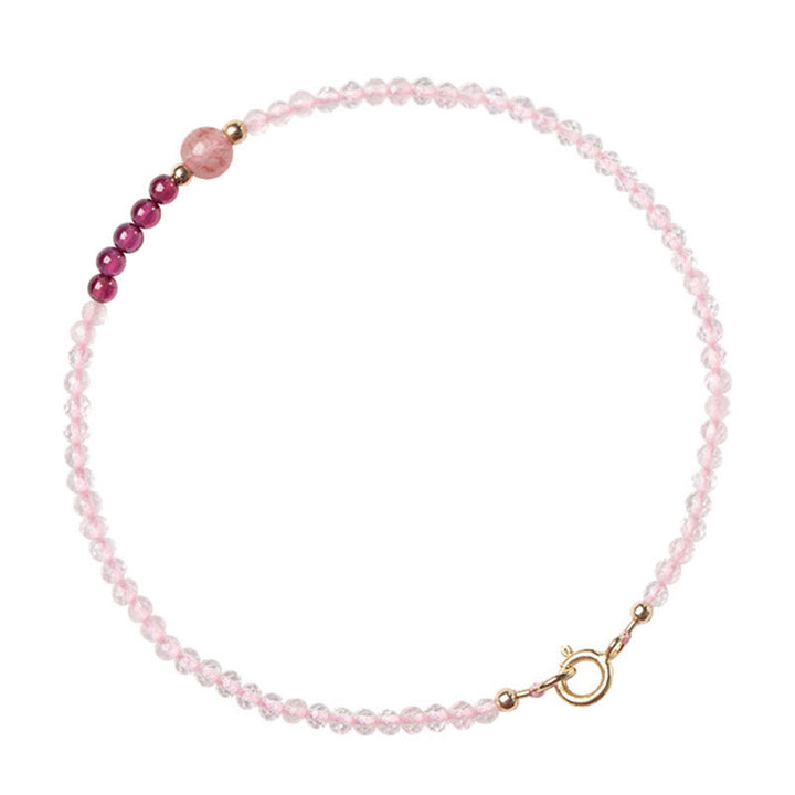 Braccialetto energetico curativo con perline ultrasottili in quarzo rosa, granato e quarzo fragola Buddha Stones da 2 mm