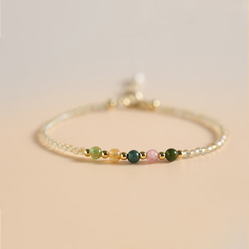 Braccialetto della prosperità con perle di rame riempite d'oro 14K e tormalina citrino ultrasottile da 2,5 mm Buddha Stones - Citrino (circonferenza del polso: 14-15 cm) - image 0