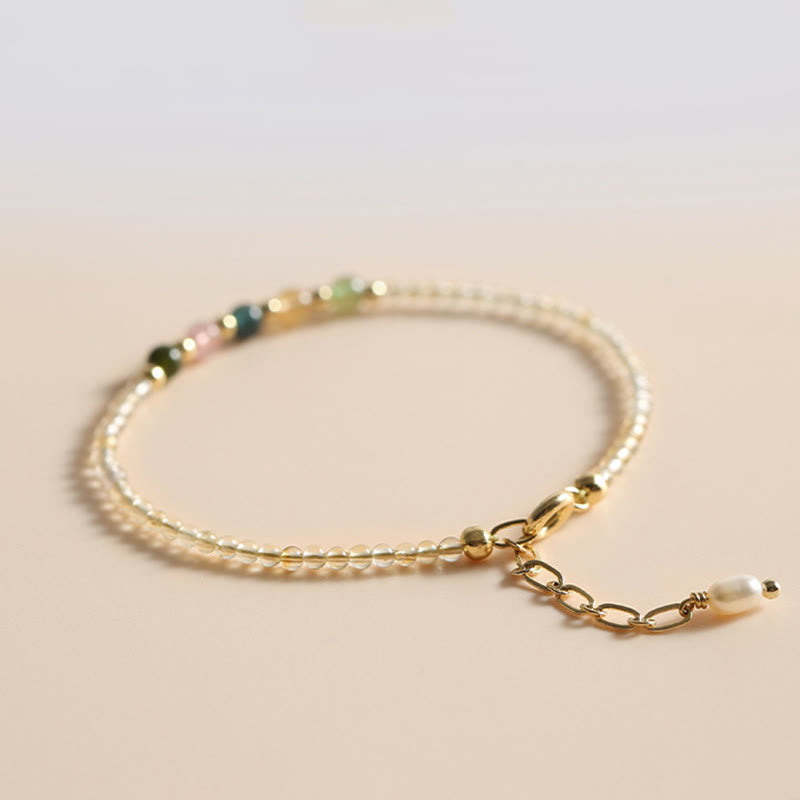 Braccialetto della prosperità con perle di rame riempite d'oro 14K e tormalina citrino ultrasottile da 2,5 mm Buddha Stones - image 6