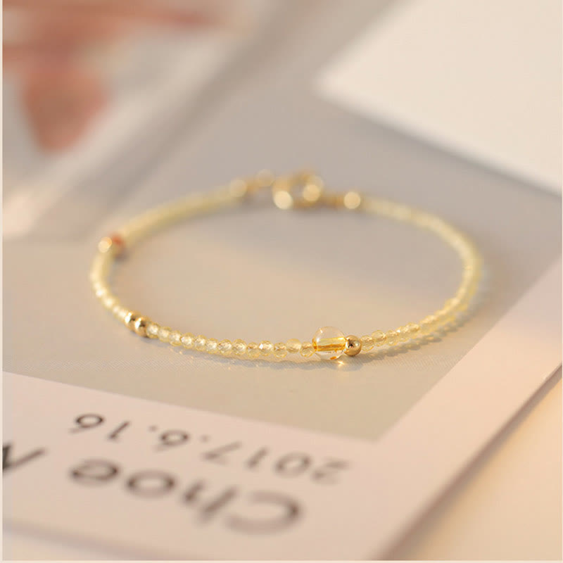 Braccialetto di protezione con perline di rame placcate in oro 14K e citrino ultrasottile da 2 mm Buddha Stones