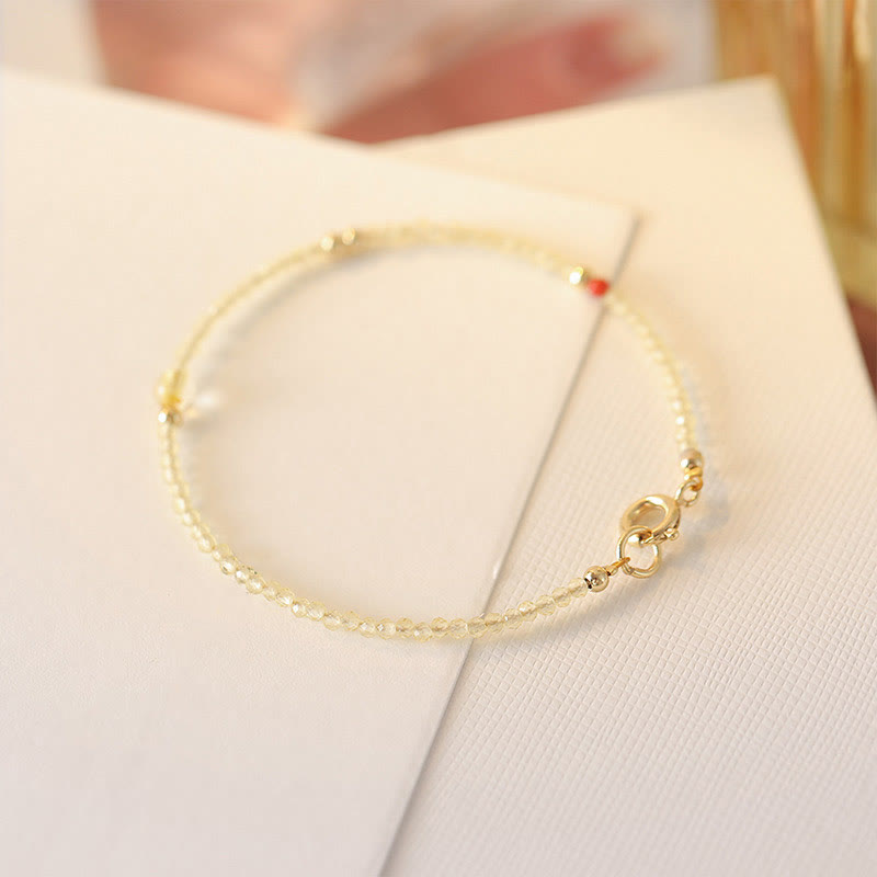 Braccialetto di protezione con perline di rame placcate in oro 14K e citrino ultrasottile da 2 mm Buddha Stones