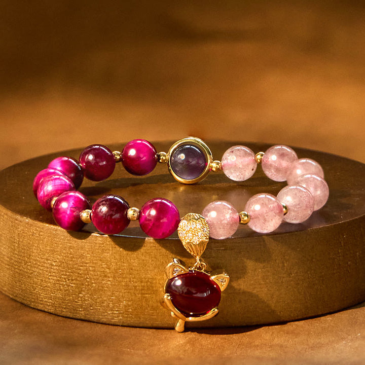 Braccialetto Buddha Stones Natural Strawberry Quartz Pixiu Love