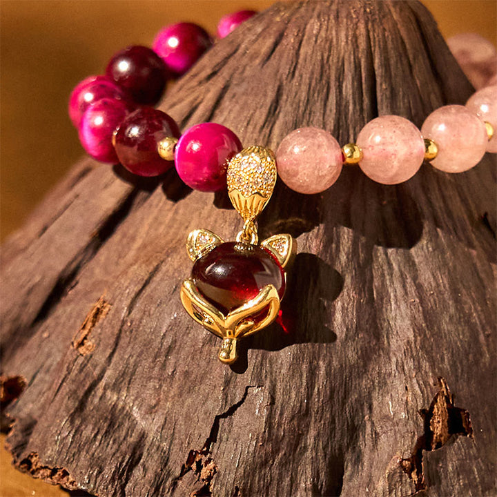 Braccialetto Buddha Stones Natural Strawberry Quartz Pixiu Love