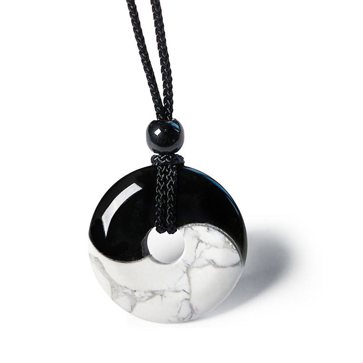 Buddha Stones Ossidiana nera naturale Turchese bianco Yin Yang Pace Fibbia Design Corda intrecciata Forza Collana Pendente