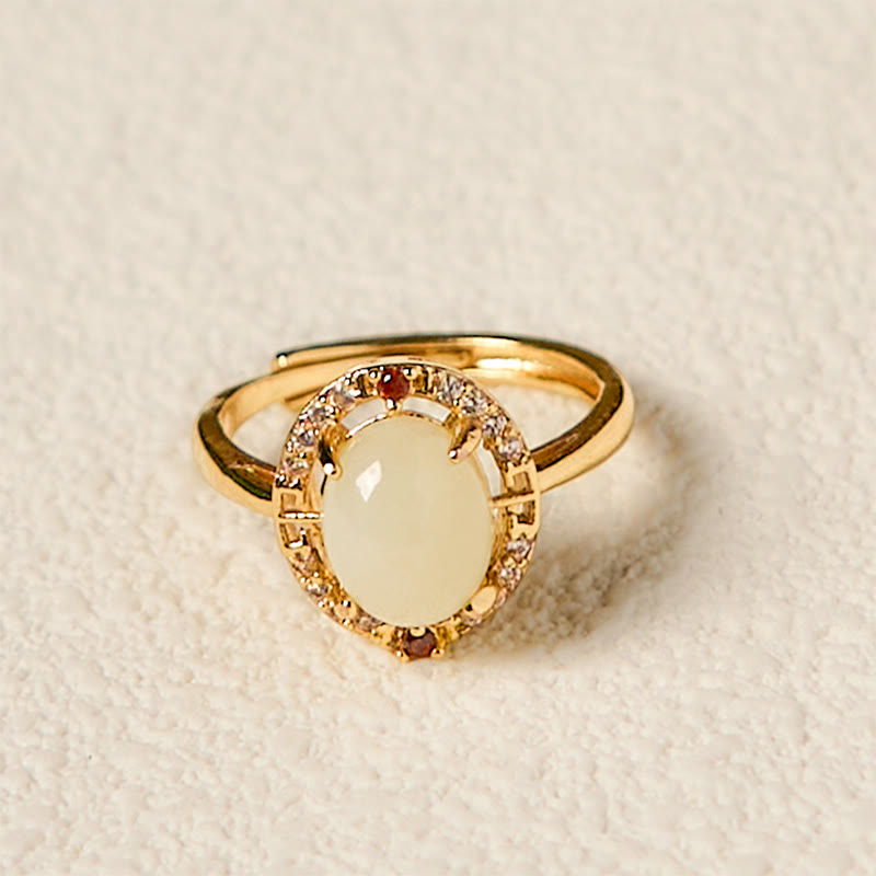 Anello portafortuna aperto in rame con zirconia naturale in giada Hetian Buddha Stones