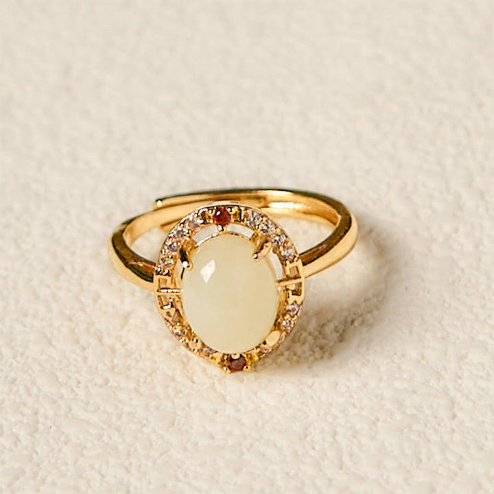 Anello portafortuna aperto in rame con zirconia naturale in giada Hetian Buddha Stones