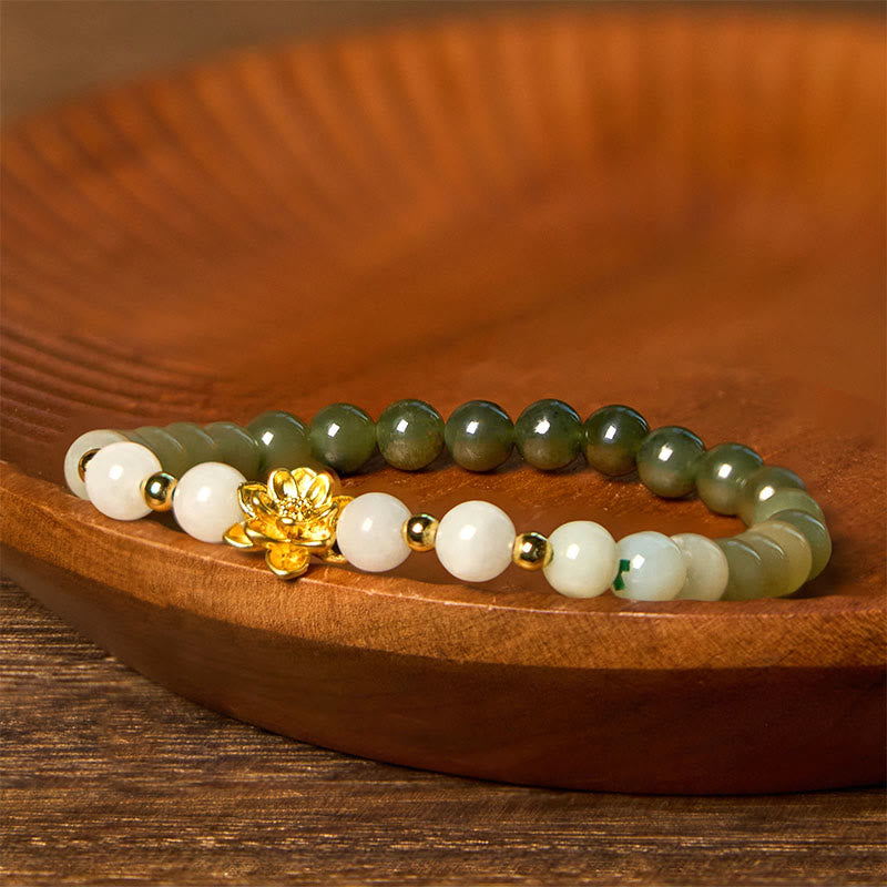Bracciale Buddha Stones Natural Hetian Jade Gradient Lotus Abbondanza