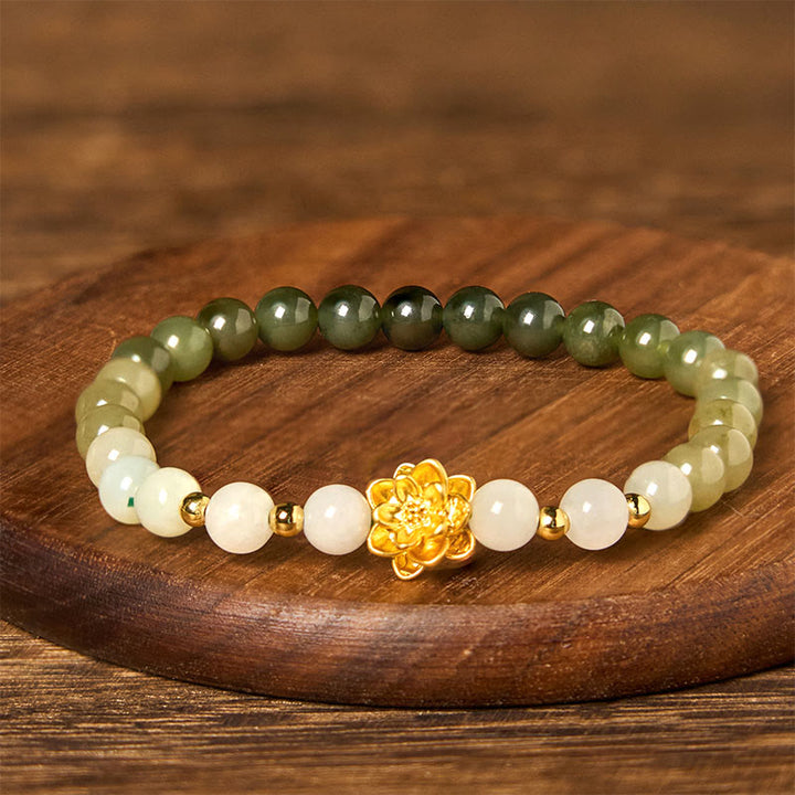Bracciale Buddha Stones Natural Hetian Jade Gradient Lotus Abbondanza