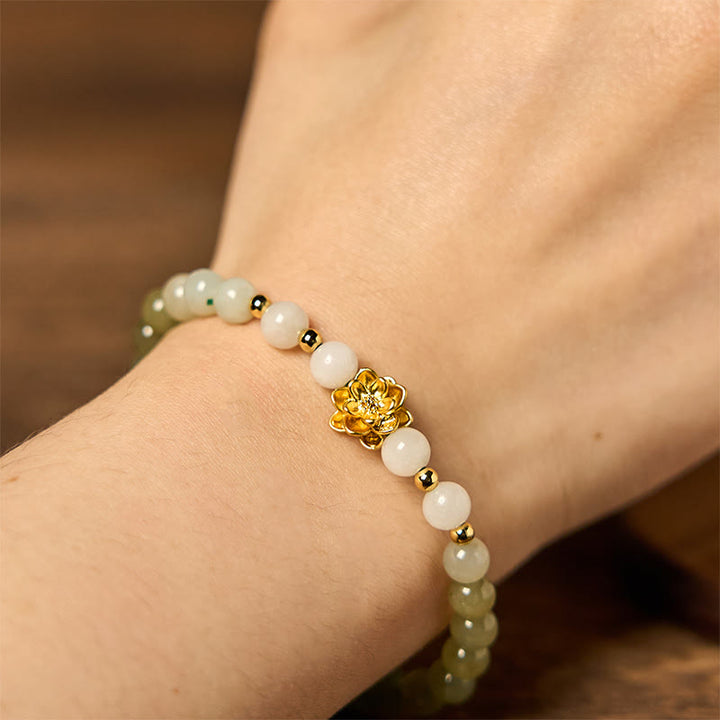 Bracciale Buddha Stones Natural Hetian Jade Gradient Lotus Abbondanza