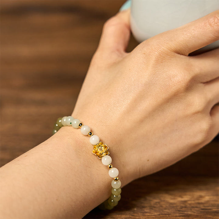 Bracciale Buddha Stones Natural Hetian Jade Gradient Lotus Abbondanza