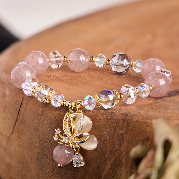 Braccialetto curativo a forma di farfalla in quarzo fragola naturale Buddha Stones
