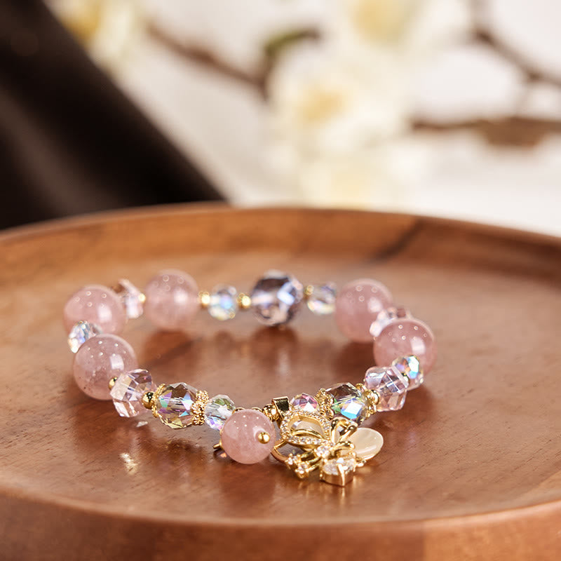 Braccialetto curativo a forma di farfalla in quarzo fragola naturale Buddha Stones