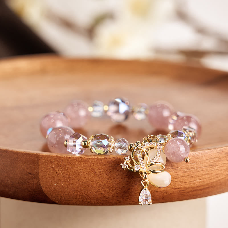 Braccialetto curativo a forma di farfalla in quarzo fragola naturale Buddha Stones