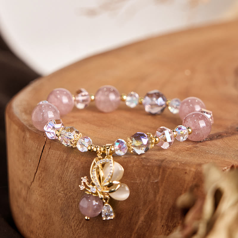 Braccialetto curativo a forma di farfalla in quarzo fragola naturale Buddha Stones
