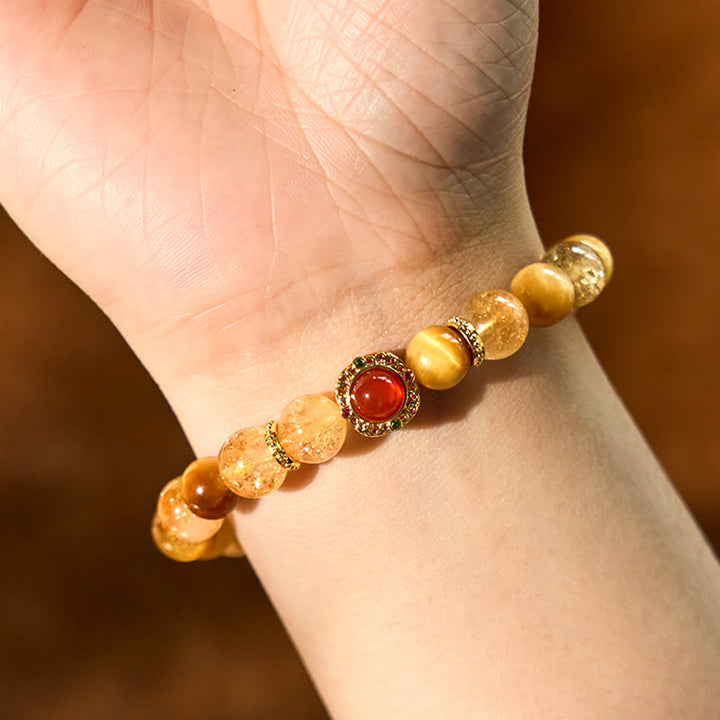 Braccialetto di generosità Buddha Stones Citrine Tiger Eye Agata rossa