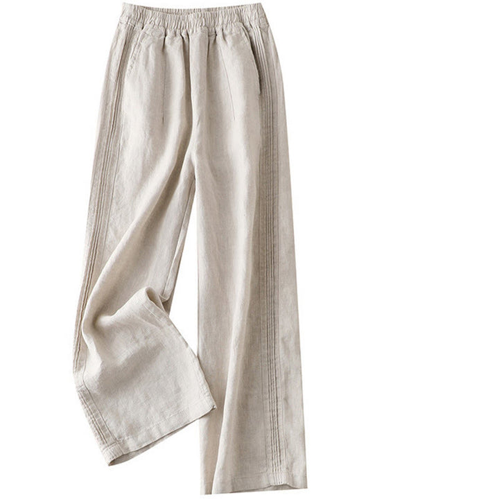 Pantaloni da donna a gamba larga in rayon con pieghe laterali e tasche, Buddha Stones Casual a tinta unita. - image 5