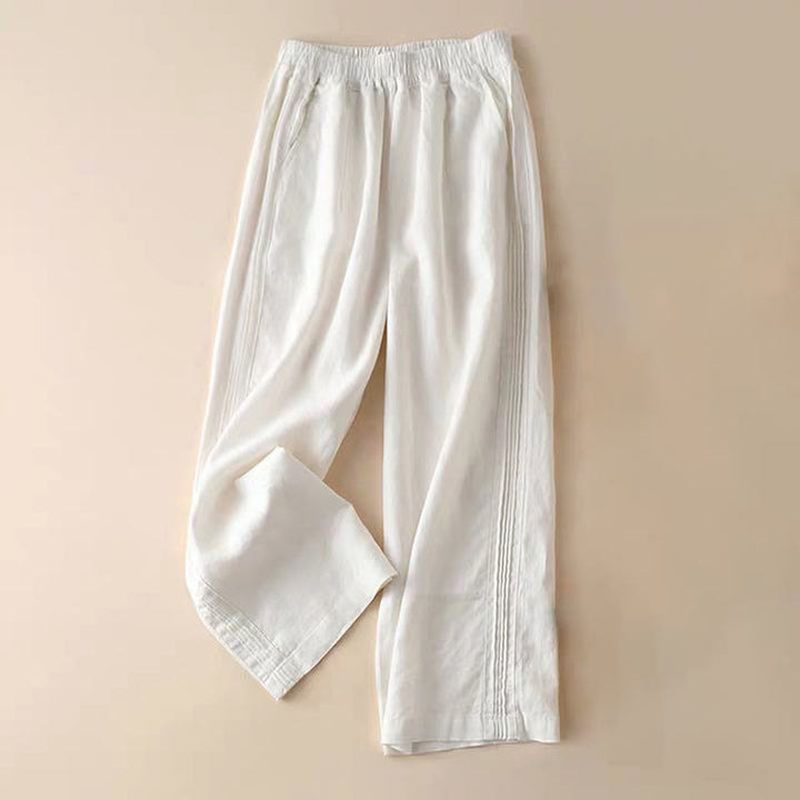 Pantaloni da donna a gamba larga in rayon con pieghe laterali e tasche, Buddha Stones Casual a tinta unita. - Bianco - US14, UK/AU18, EU46 (3XL) - image 12