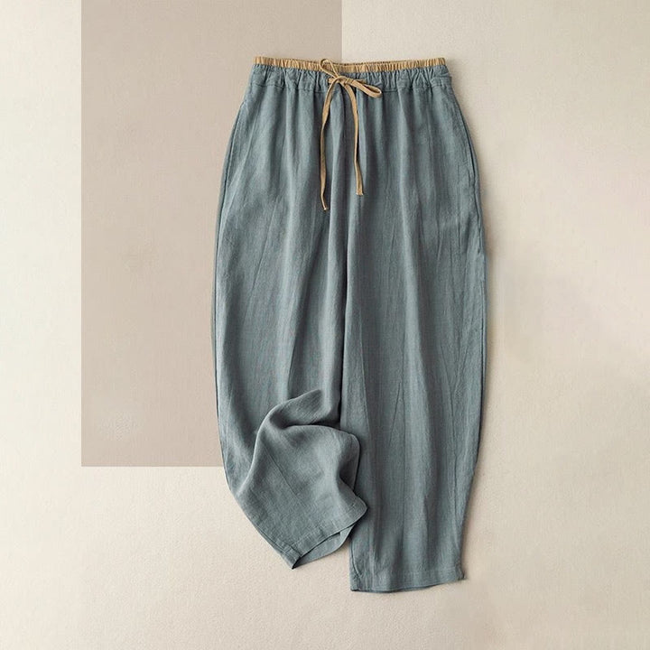 Pantaloni da donna con coulisse in cotone e lino casual tinta unita Buddha Stones con tasche - Cadetto Blu - US16, UK/AU20, EU48 (3XL) - image 0