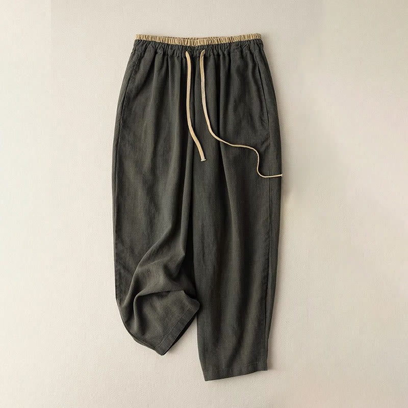 Pantaloni da donna con coulisse in cotone e lino casual tinta unita Buddha Stones con tasche - Verde oliva scuro - US16, UK/AU20, EU48 (3XL) - image 6
