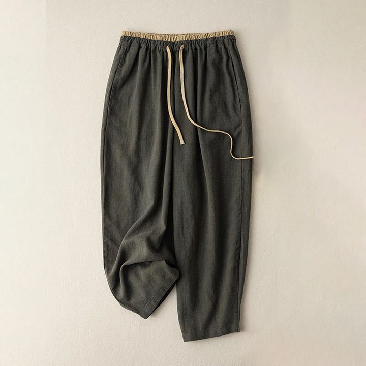 Pantaloni da donna con coulisse in cotone e lino casual tinta unita Buddha Stones con tasche - Verde oliva scuro - US16, UK/AU20, EU48 (3XL) - image 6