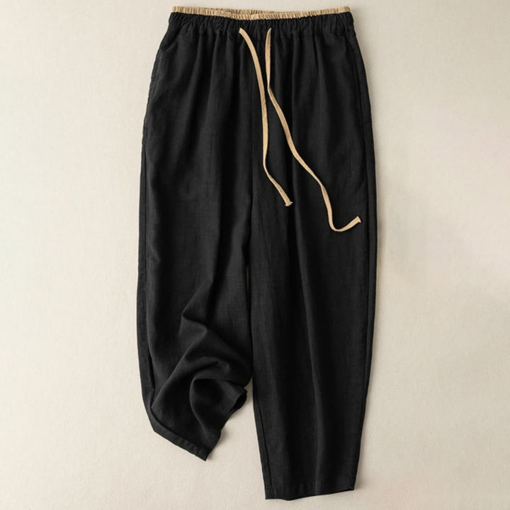 Pantaloni da donna con coulisse in cotone e lino casual tinta unita Buddha Stones con tasche - Nero - US16, UK/AU20, EU48 (3XL) - image 4