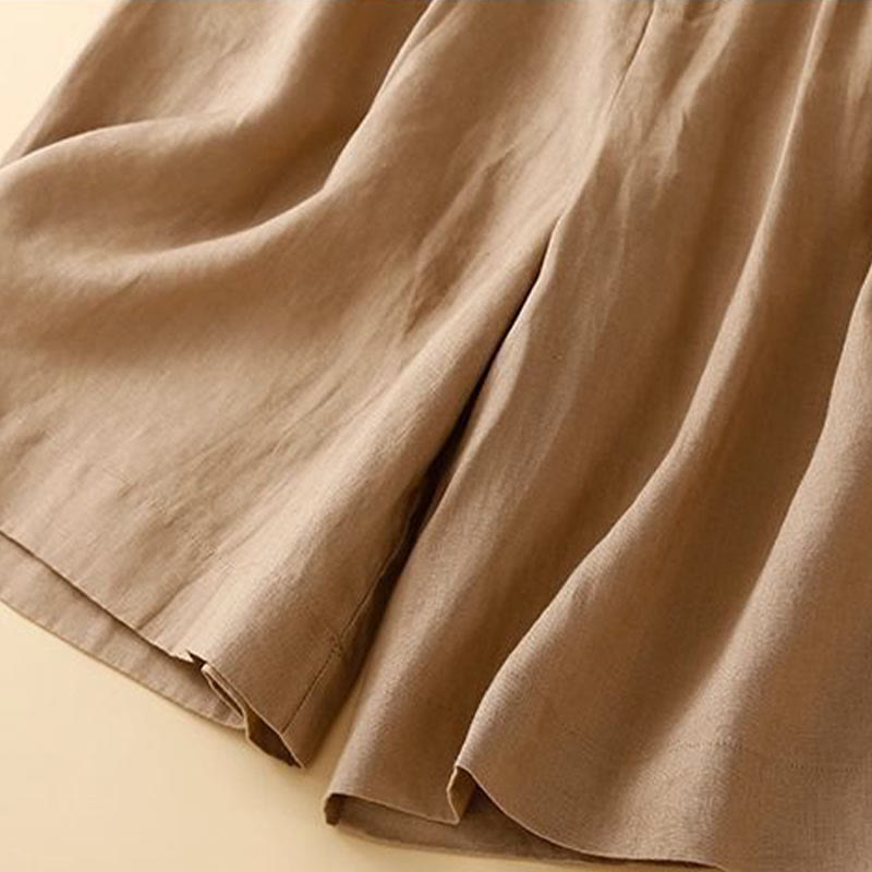 Pantaloncini da donna in lino di cotone con tasche, tinta unita, con cerniera e bottoni , Buddha Stones - image 8
