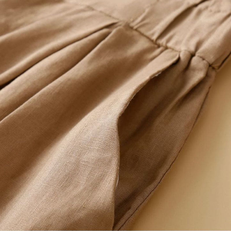 Pantaloncini da donna in lino di cotone con tasche, tinta unita, con cerniera e bottoni , Buddha Stones - image 4