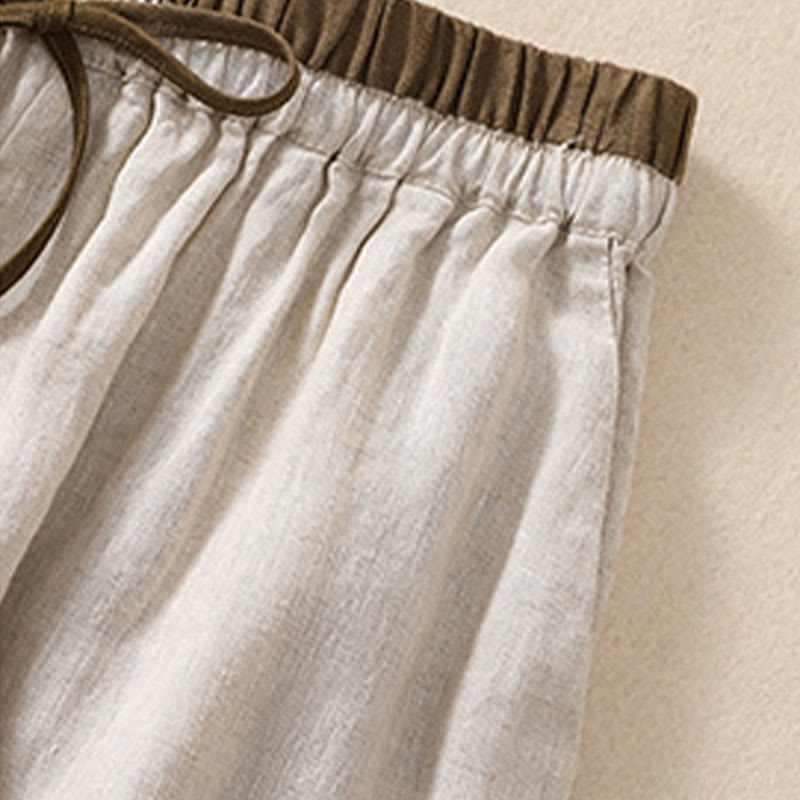 Pantaloncini da donna in cotone e lino con lacci e tasche, tinta unita, a contrasto, in vita, con Buddha Stones - image 6