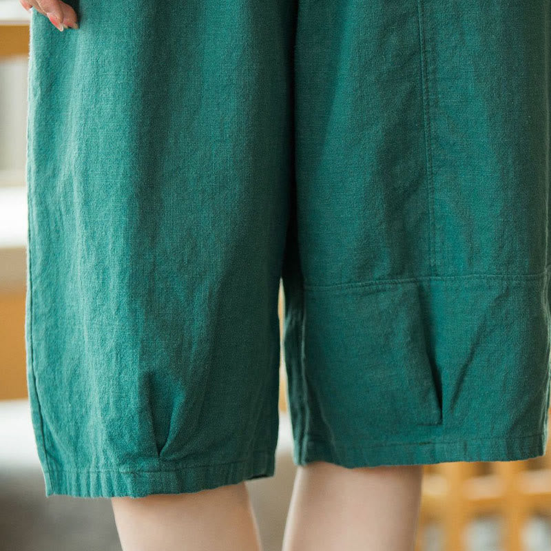 Pantaloncini da donna in cotone ramiè casual tinta unita Buddha Stones con tasche - image 5