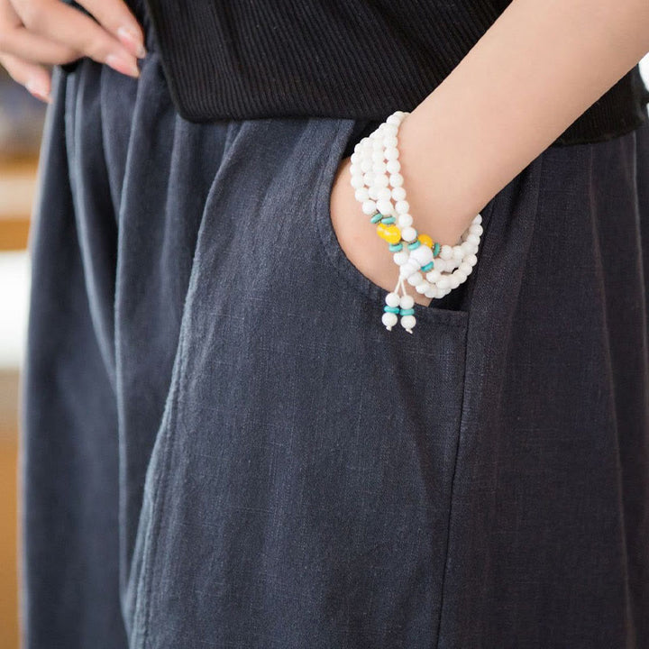 Pantaloncini da donna in cotone ramiè casual tinta unita Buddha Stones con tasche - image 18