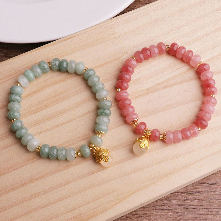 Braccialetto di guarigione con perline di gatto fortunato , Buddha Stones, quarzo fragola, giada ciano - image 20